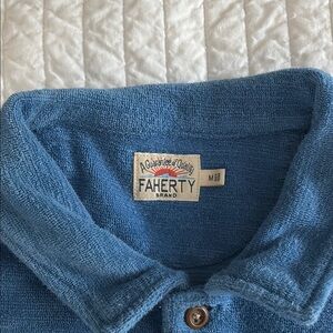 Faherty Ocean Blue terry cloth polo Shirt